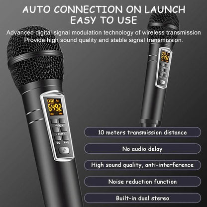 SDRD Wooden Box Karaoke Machine With Wireless Dual Mics All-In-One Speaker System Supports U Disk/TF Card(Black) - Desktop Speaker by SDRD | Online Shopping UK | buy2fix