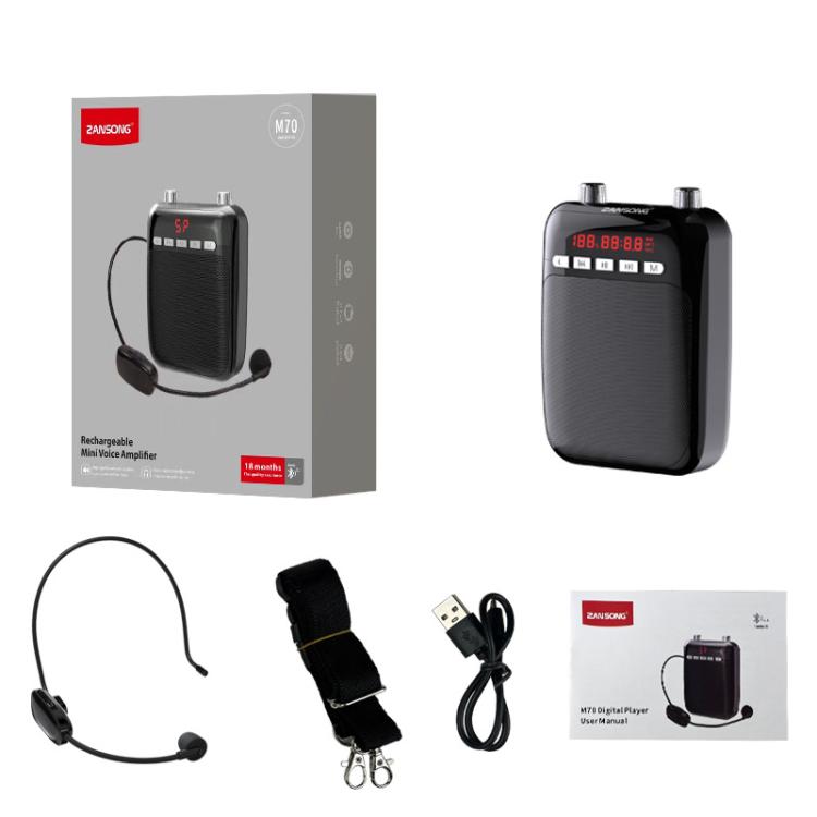 ZANSONG M70 Wireless Bluetooth Megaphone Speaker with UHF Mic Surrport Voice Recorder, FM Radio, TF/USB Port, 3.5mm AUX Input(Black) - Loudspeaker by ZANSONG | Online Shopping UK | buy2fix