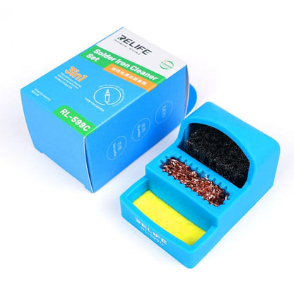 RELIFE RL-599C 3 In 1 Soldering Iron Cleaner Soldering Iron Tip Tin Residue High Temperature Resistant Cleaning Sponge Steel Wire Cleaning Ball - Others by RELIFE | Online Shopping UK | buy2fix