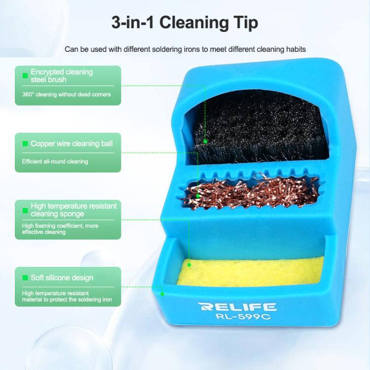 RELIFE RL-599C 3 In 1 Soldering Iron Cleaner Soldering Iron Tip Tin Residue High Temperature Resistant Cleaning Sponge Steel Wire Cleaning Ball - Others by RELIFE | Online Shopping UK | buy2fix