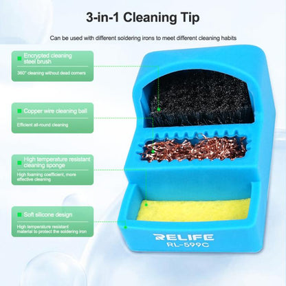 RELIFE RL-599C 3 In 1 Soldering Iron Cleaner Soldering Iron Tip Tin Residue High Temperature Resistant Cleaning Sponge Steel Wire Cleaning Ball - Others by RELIFE | Online Shopping UK | buy2fix