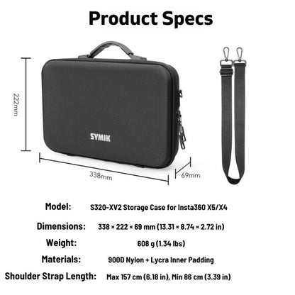 For Insta360 X5 / X4 Camera SYMIK Large Capacity Storage Bag Handbag Messenger Carrying Case(Black) - Case & Bags by SYMIK | Online Shopping UK | buy2fix