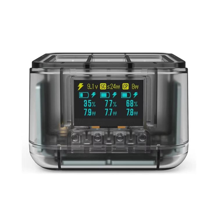 For GoPro HERO13 Black Triple Battery Charger Smart Charging Dock With OLED Display(Transparent Black) - Charger by buy2fix | Online Shopping UK | buy2fix