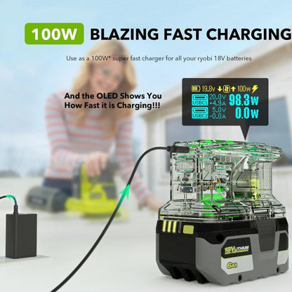 For RYOBI 18V Lithium Battery 100W Fast Charger & 145W Discharge Power Station PSC - Charger & Converter by buy2fix | Online Shopping UK | buy2fix