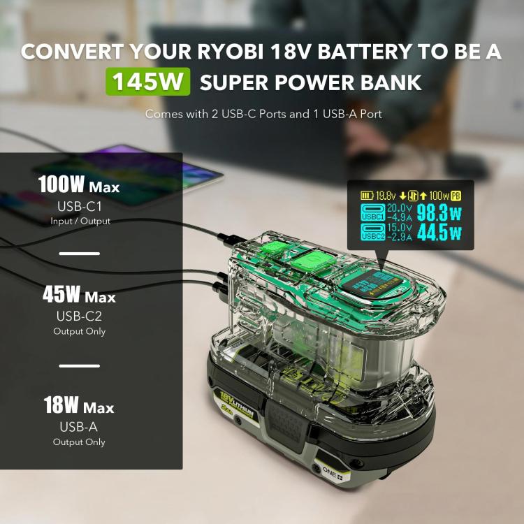 For RYOBI 18V Lithium Battery 100W Fast Charger & 145W Discharge Power Station PSCPM-OB - Charger & Converter by buy2fix | Online Shopping UK | buy2fix