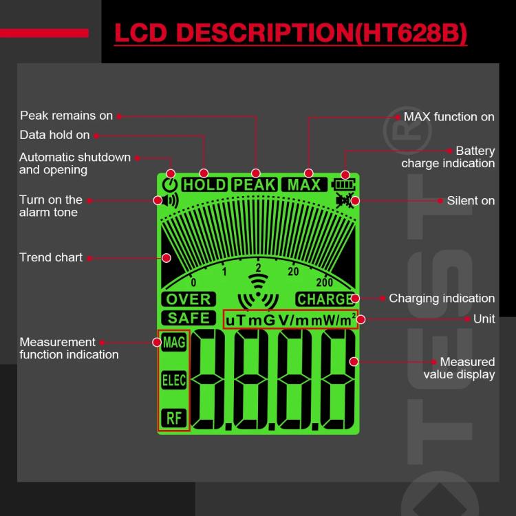 HABOTEST HT628B Multi-Field EMF Meter Rechargeable Electromagnetic Radiation Tester - Radiation Detector by HABOTEST | Online Shopping UK | buy2fix