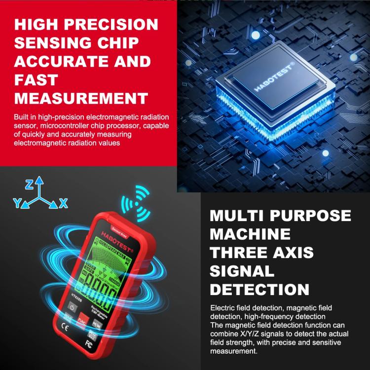 HABOTEST HT628B Multi-Field EMF Meter Rechargeable Electromagnetic Radiation Tester - Radiation Detector by HABOTEST | Online Shopping UK | buy2fix