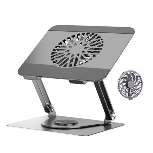 360 Rotating Laptop Stand Foldable Metal Desk Holder For 17.3 Inch Laptops Tablets With Magnetic Cooling Fan Gray - Laptop Stand by buy2fix | Online Shopping UK | buy2fix