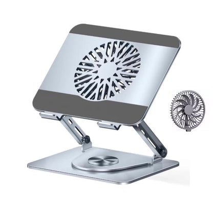 360 Rotating Laptop Stand Foldable Metal Desk Holder For 17.3 Inch Laptops Tablets With Magnetic Cooling Fan Silver - Laptop Stand by buy2fix | Online Shopping UK | buy2fix