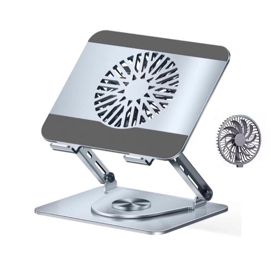 360 Rotating Laptop Stand Foldable Metal Desk Holder For 17.3 Inch Laptops Tablets With Magnetic Cooling Fan Silver - Laptop Stand by buy2fix | Online Shopping UK | buy2fix