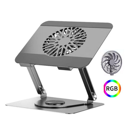 360 Rotating Laptop Stand Foldable Metal Desk Holder For 17.3 Inch Laptops Tablets With RGB Cooling Fan Gray - Laptop Stand by buy2fix | Online Shopping UK | buy2fix