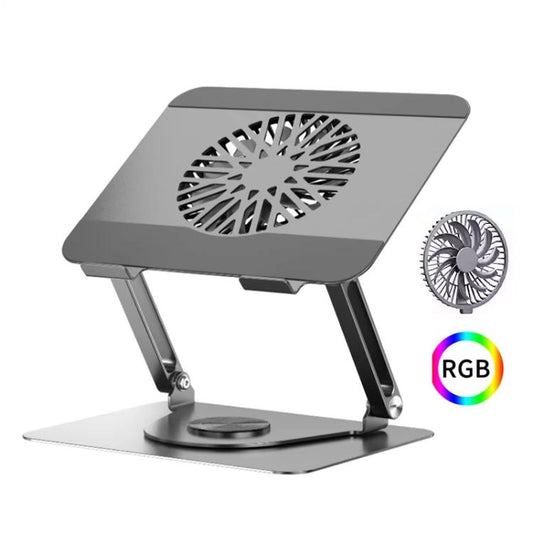 360 Rotating Laptop Stand Foldable Metal Desk Holder For 17.3 Inch Laptops Tablets With RGB Cooling Fan Gray - Laptop Stand by buy2fix | Online Shopping UK | buy2fix