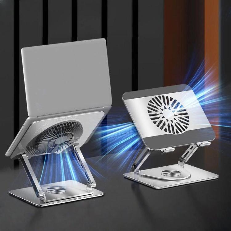 360 Rotating Laptop Stand Foldable Metal Desk Holder For 17.3 Inch Laptops Tablets With Magnetic Cooling Fan Gray - Laptop Stand by buy2fix | Online Shopping UK | buy2fix