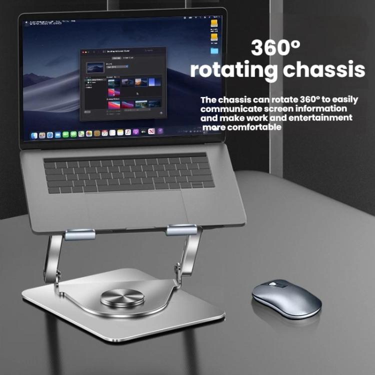 360 Rotating Laptop Stand Foldable Metal Desk Holder For 17.3 Inch Laptops Tablets With RGB Cooling Fan Gray - Laptop Stand by buy2fix | Online Shopping UK | buy2fix
