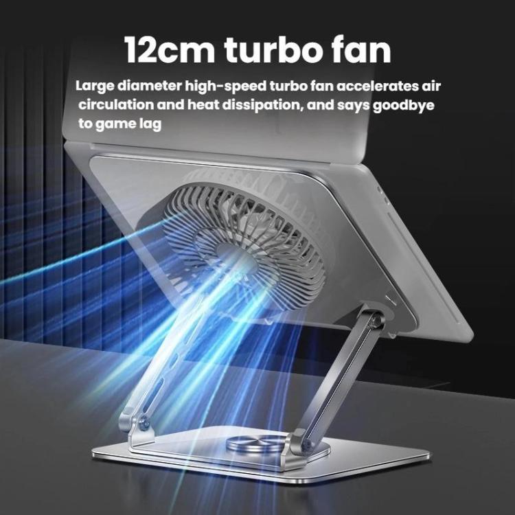 360 Rotating Laptop Stand Foldable Metal Desk Holder For 17.3 Inch Laptops Tablets With Magnetic Cooling Fan Silver - Laptop Stand by buy2fix | Online Shopping UK | buy2fix