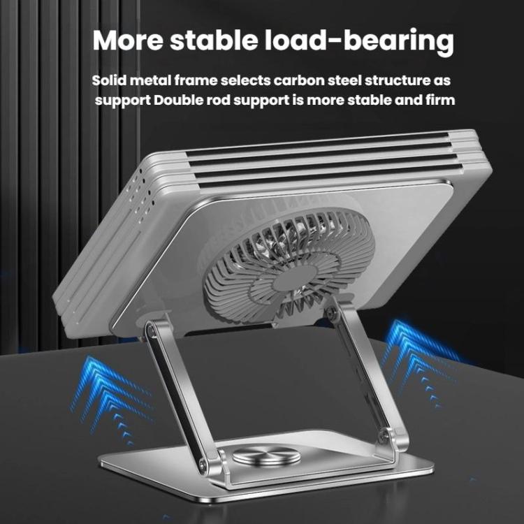 360 Rotating Laptop Stand Foldable Metal Desk Holder For 17.3 Inch Laptops Tablets With Magnetic Cooling Fan Gray - Laptop Stand by buy2fix | Online Shopping UK | buy2fix