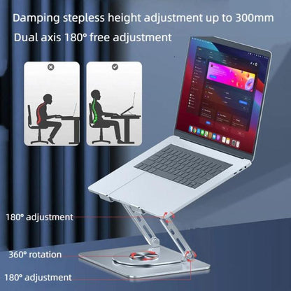 360 Rotating Laptop Stand Foldable Metal Desk Holder For 17.3 Inch Laptops Tablets With RGB Cooling Fan Silver - Laptop Stand by buy2fix | Online Shopping UK | buy2fix