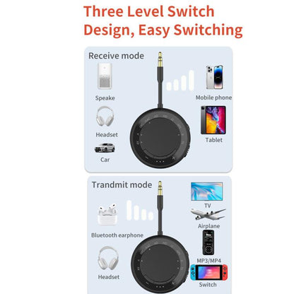 2-in-1 Bluetooth 5.4 Audio Adapter with Qualcomm Chip Low Latency Wireless Transmitter/Receiver for Car/Home(Black) - Audio Receiver Transmitter by buy2fix | Online Shopping UK | buy2fix