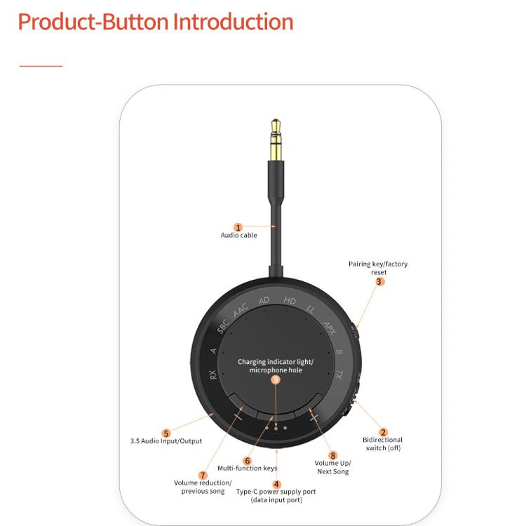 2-in-1 Bluetooth 5.4 Audio Adapter with Qualcomm Chip Low Latency Wireless Transmitter/Receiver for Car/Home(White) - Audio Receiver Transmitter by buy2fix | Online Shopping UK | buy2fix