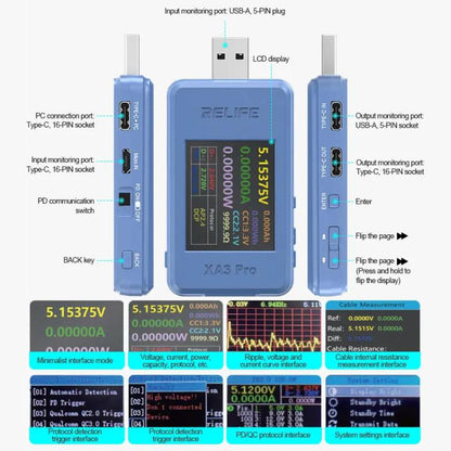 RELIFE XA3 Pro USB / Type-C Smart Detector Fast Charging Protocol Identification Detection - Test Tools by RELIFE | Online Shopping UK | buy2fix
