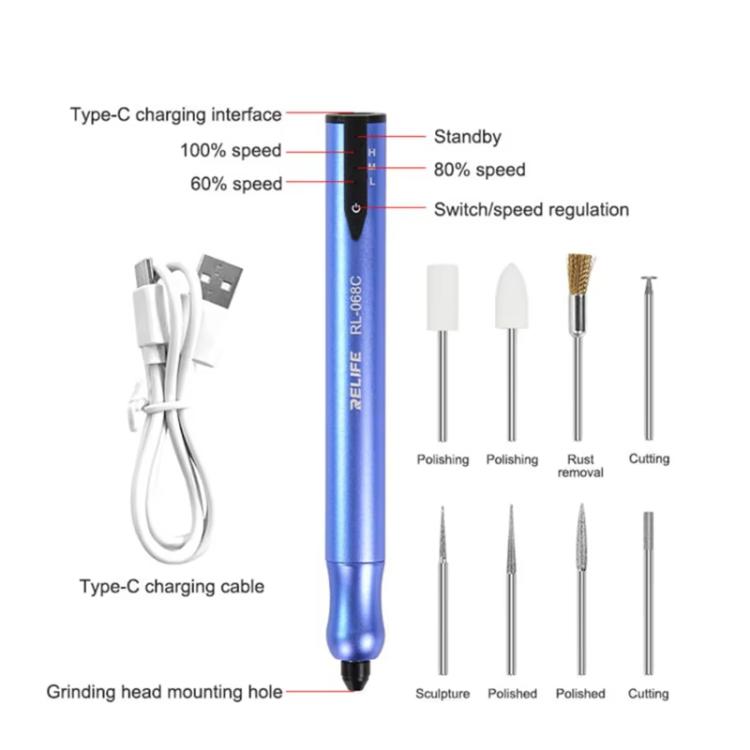 RELIFE RL-068C Smart Rechargeable Grinding Pen Portable Grinding Head Rust Removal Polishing Motherboard Repair Electric Grinder - Polishing Repair by RELIFE | Online Shopping UK | buy2fix