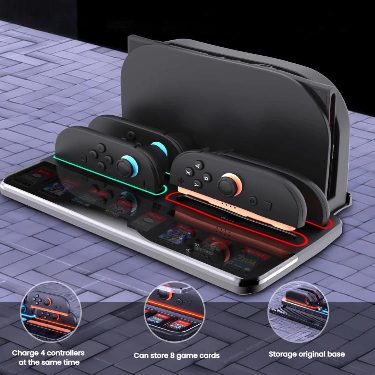 For Nintendo Switch 2 Controller Charging Dock Ultra-thin Stand With 8 Game Card Storage(Black) - Charger & Power by buy2fix | Online Shopping UK | buy2fix