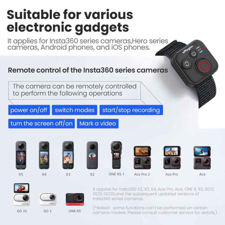 aMagisn Wireless Bluetooth Remote Control for Insta360, GoPro Hero Cameras & Smartphones - 50m Long Range - Others by aMagisn | Online Shopping UK | buy2fix