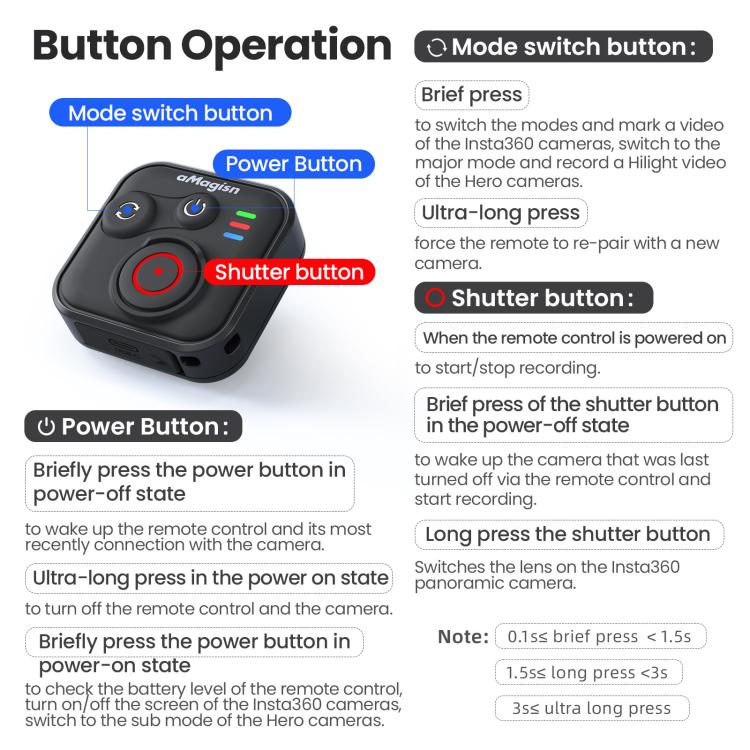 aMagisn Wireless Bluetooth Remote Control for Insta360, GoPro Hero Cameras & Smartphones - 50m Long Range - Others by aMagisn | Online Shopping UK | buy2fix