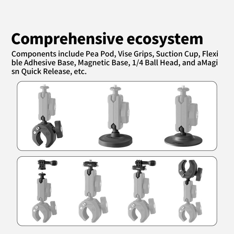 aMagisn Metal Arm Clamp Mount Adhesive Base with 1/4-inch Joint Ball For Insta360, DJI, GoPro Cameras(Black) - Holder by aMagisn | Online Shopping UK | buy2fix