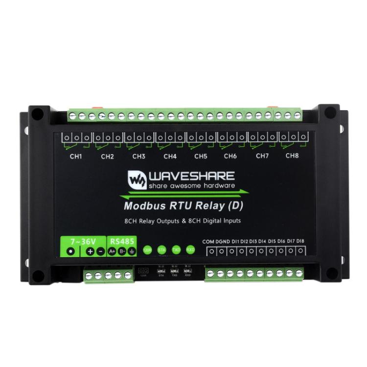 Waveshare Modbus RTU 8-Channel RS485 Relay Module With Digital Input Multi Isolation Protection Circuits, 7~36V Power Supply - Module by Waveshare | Online Shopping UK | buy2fix