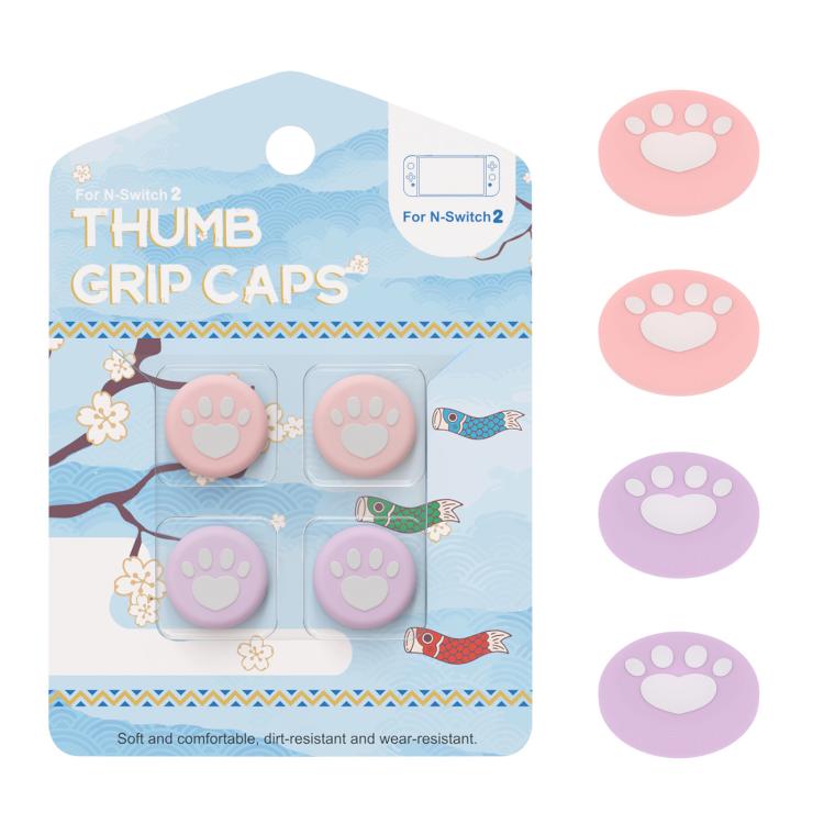 For Nintendo Switch 2 Joy-Con 2pairs Claw-Print Silicone Thumb Grip Caps Button Covers(Pink Purple) - Cases by buy2fix | Online Shopping UK | buy2fix