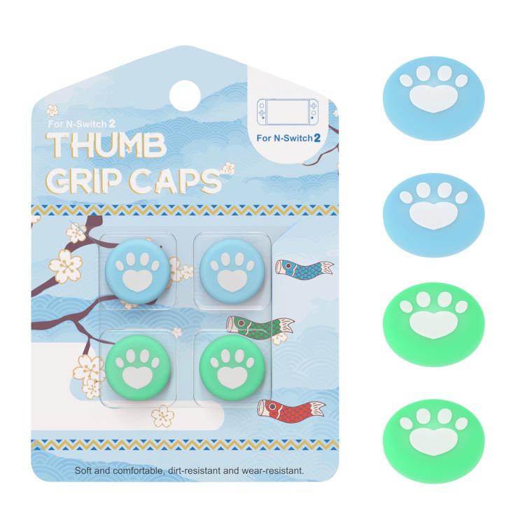 For Nintendo Switch 2 Joy-Con 2pairs Claw-Print Silicone Thumb Grip Caps Button Covers(White Blue Green) - Others by buy2fix | Online Shopping UK | buy2fix