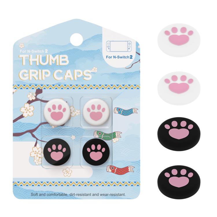 For Nintendo Switch 2 Joy-Con 2pairs Claw-Print Silicone Thumb Grip Caps Button Covers(Black White Pink) - Cases by buy2fix | Online Shopping UK | buy2fix