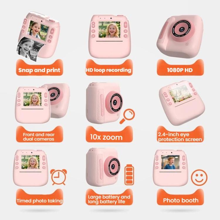 Children Instant Print Digital Camera Dual Front Rear Cameras HD Mini Camera(Pink) - Children Cameras by buy2fix | Online Shopping UK | buy2fix