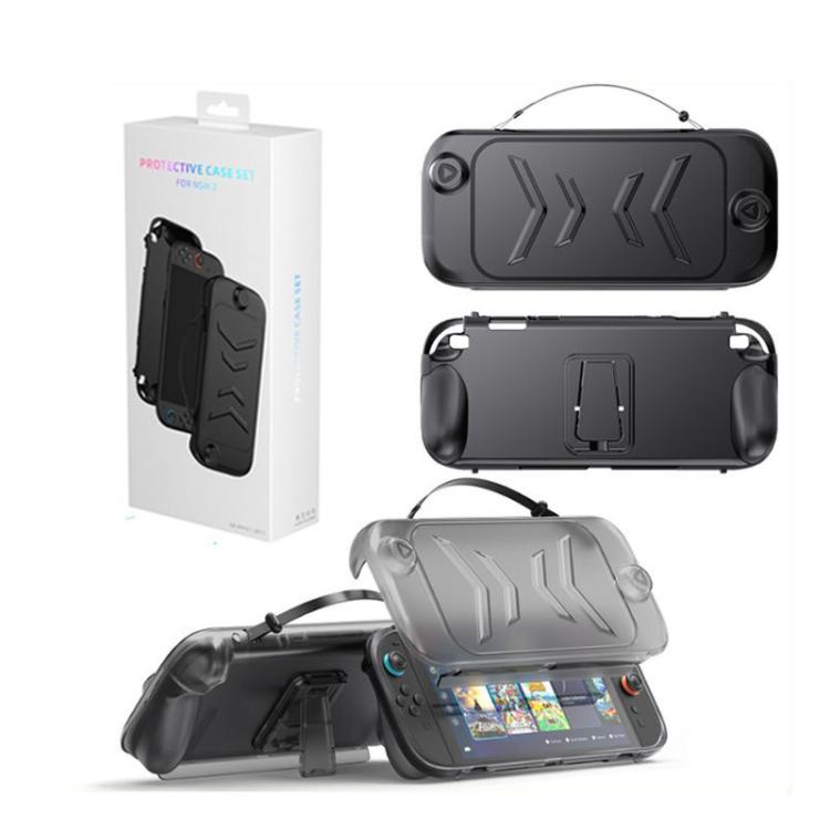 For Nintendo Switch 2 Full-Body Protective Case TPU Base + ABS Cover with Built-in Stand & Carrying Handle(Transparent Black) - Cases by buy2fix | Online Shopping UK | buy2fix