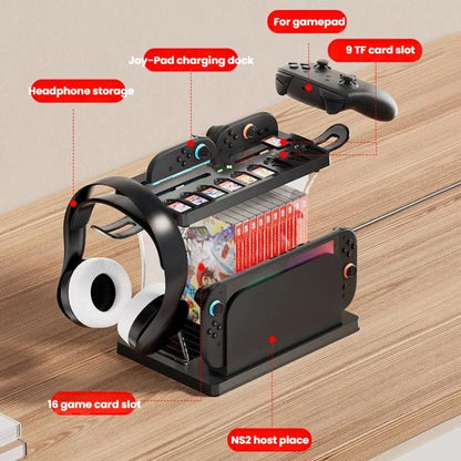 For Nintendo Switch 2 Joy-Con Multi-Functional Holder Charging Station with RGB Lights 25 Game Card Storage - Charger & Power by buy2fix | Online Shopping UK | buy2fix