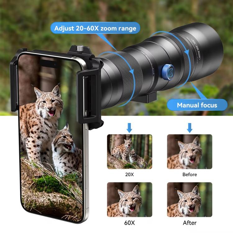 APEXEL TeleCular 3 20X-60X Zoom Lens Kit for Smartphones HD Super Telephoto Long-Range Shooting with Tripod Adapter - Combination Lens by APEXEL | Online Shopping UK | buy2fix