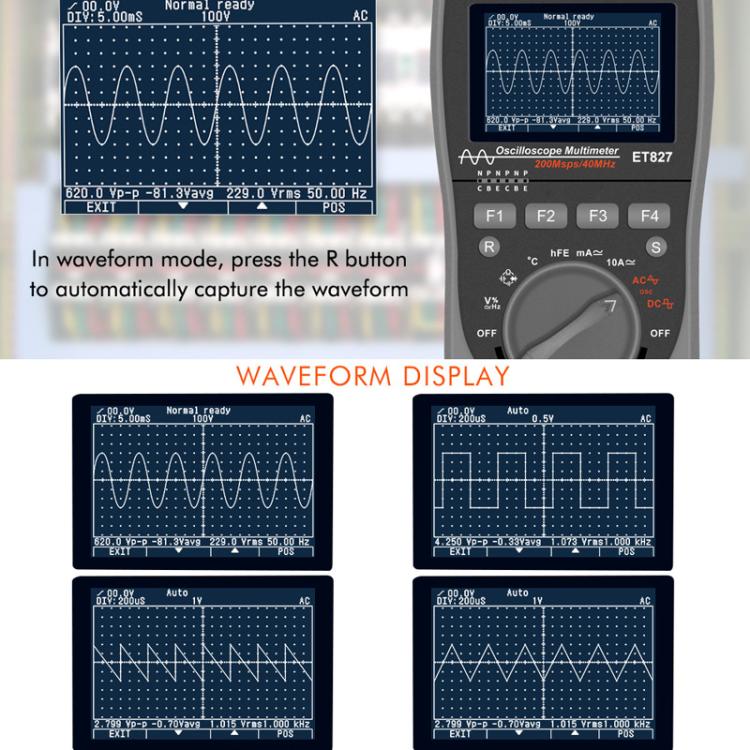 TOOLTOP ET827 Oscilloscope Multimeter 200Msps Sampling Rate 40MHz Oscilloscope + Multimeter 2 In 1 - Digital Multimeter by TOOLTOP | Online Shopping UK | buy2fix