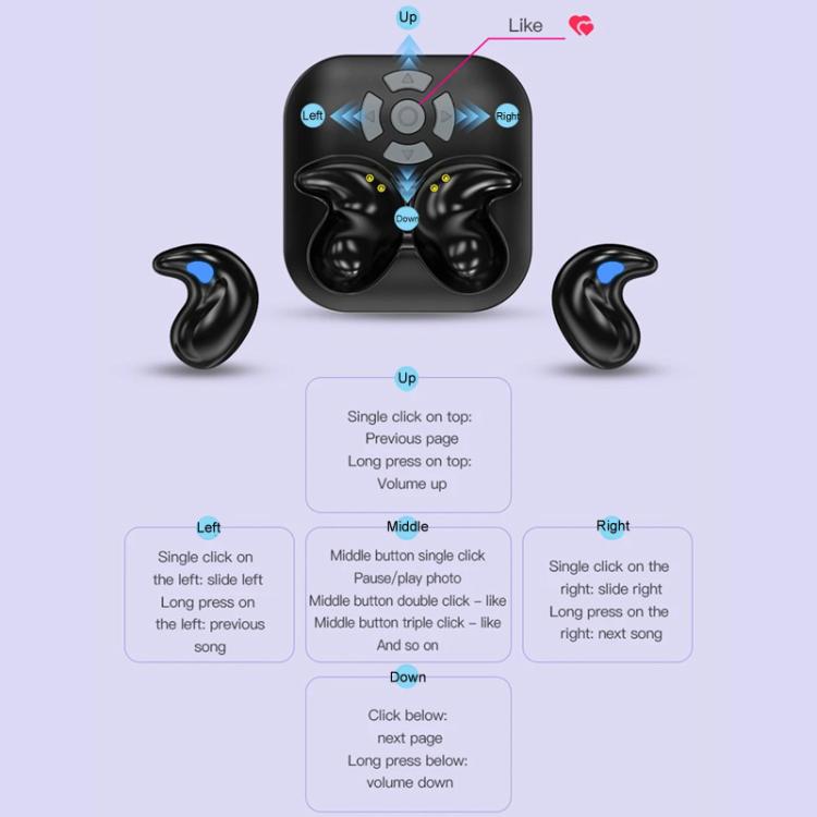 Bluetooth Sleep Earphones Video Like Remote Control E-book Page Turner(Black) - Bluetooth Earphone by buy2fix | Online Shopping UK | buy2fix