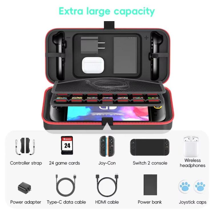 For Nintendo Switch 2 OIVO  Large-Capacity EVA Carrying Case With Built-In Stand, 24 Game Card Slots(Black Red) - Bags by OIVO | Online Shopping UK | buy2fix