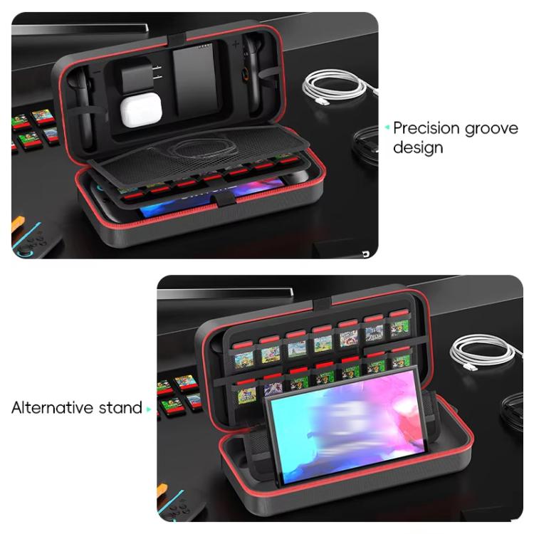 For Nintendo Switch 2 OIVO  Large-Capacity EVA Carrying Case With Built-In Stand, 24 Game Card Slots(Black Red) - Bags by OIVO | Online Shopping UK | buy2fix