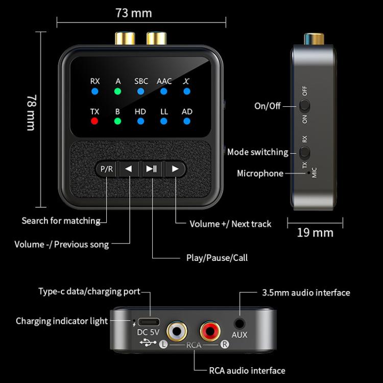 2-in-1 Bluetooth 5.4 Audio Transceiver HiFi Transmitter/Receiver, HD Calls, RCA/3.5mm AUX for Car/Home Stereo - Audio Receiver Transmitter by buy2fix | Online Shopping UK | buy2fix