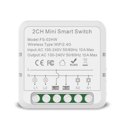 FS-02HW 2CH WiFi+Bluetooth 10A Smart Switch Voice Timer Switch For Amazon Alexa / Google Assistant - Smart Switch by buy2fix | Online Shopping UK | buy2fix