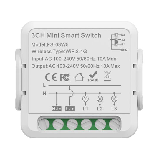 FS-03W5 3CH WiFi+Bluetooth 10A Smart Switch Voice Timer Switch For Amazon Alexa / Google Assistant