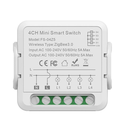 FS-04Z5 4CH ZigBee 5A Smart Switch Voice Timer Switch For Amazon Alexa / Google Assistant - Smart Switch by buy2fix | Online Shopping UK | buy2fix