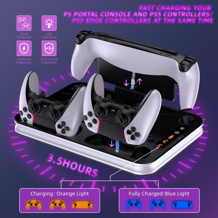 JYS Charging Display Station for PS5/PS5 Slim/PS Portal Dual Controller Dock with Cooling Fan & Headphone Hook(Black White) - Charger & Power by JYS | Online Shopping UK | buy2fix