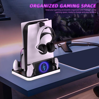 JYS Charging Display Station for PS5/PS5 Slim/PS Portal Dual Controller Dock with Cooling Fan & Headphone Hook(Black White) - Charger & Power by JYS | Online Shopping UK | buy2fix