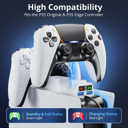For PS5 Slim Controller 2-in-1 Charging Station Cooling Fan With RGB Lighting(White) - Charger & Power by buy2fix | Online Shopping UK | buy2fix