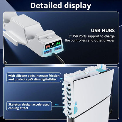 For PS5 Slim Controller 2-in-1 Charging Station Cooling Fan With RGB Lighting(White) - Charger & Power by buy2fix | Online Shopping UK | buy2fix