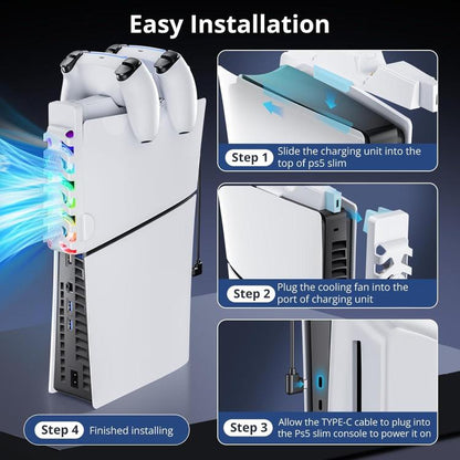 For PS5 Slim Controller 2-in-1 Charging Station Cooling Fan With RGB Lighting(White) - Charger & Power by buy2fix | Online Shopping UK | buy2fix